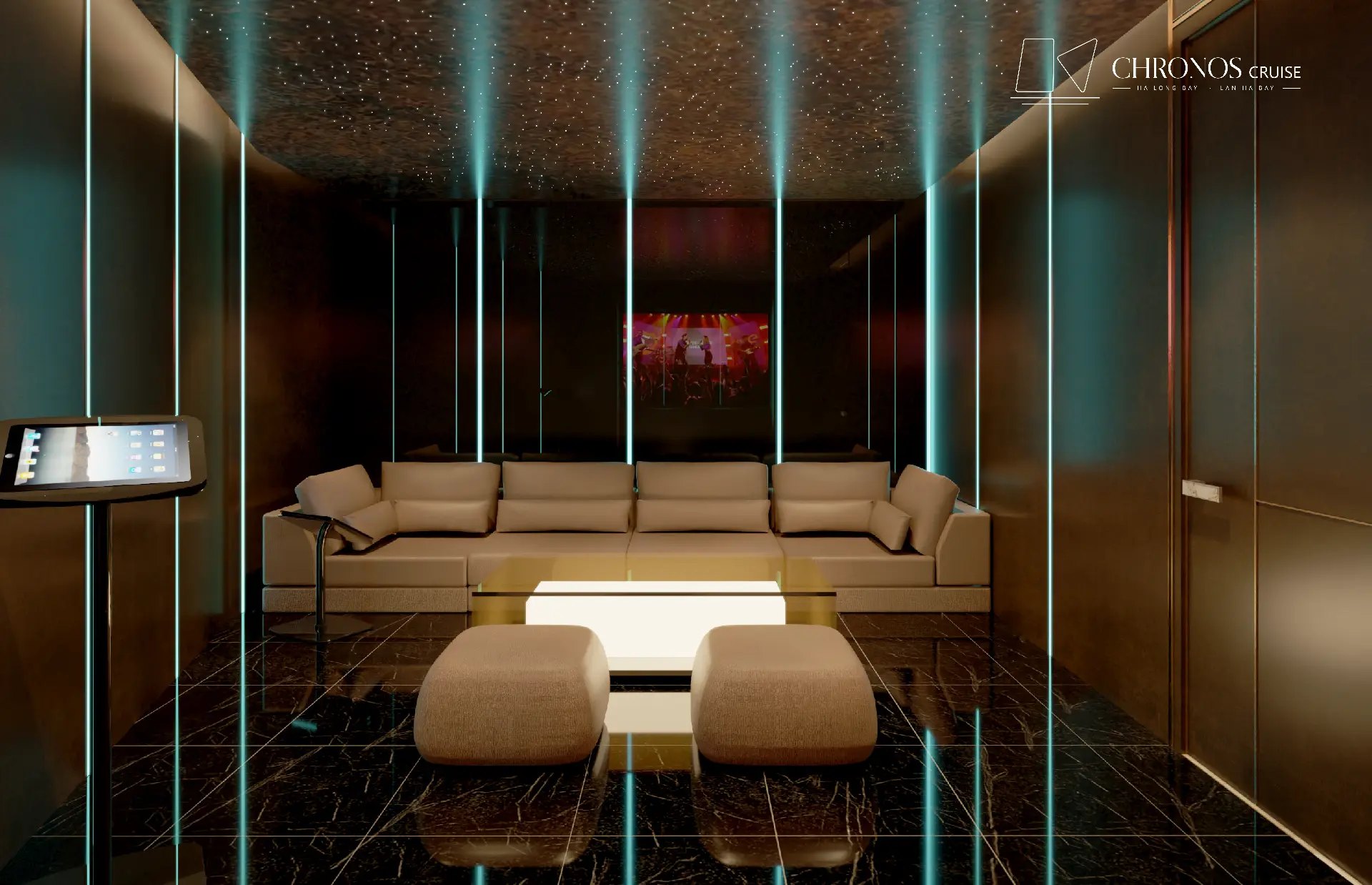 Karaoke Room — không gian sofa và đèn led