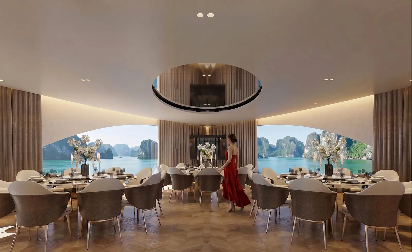 Panorama fine-dining restaurant aboard Chronos Cruise
