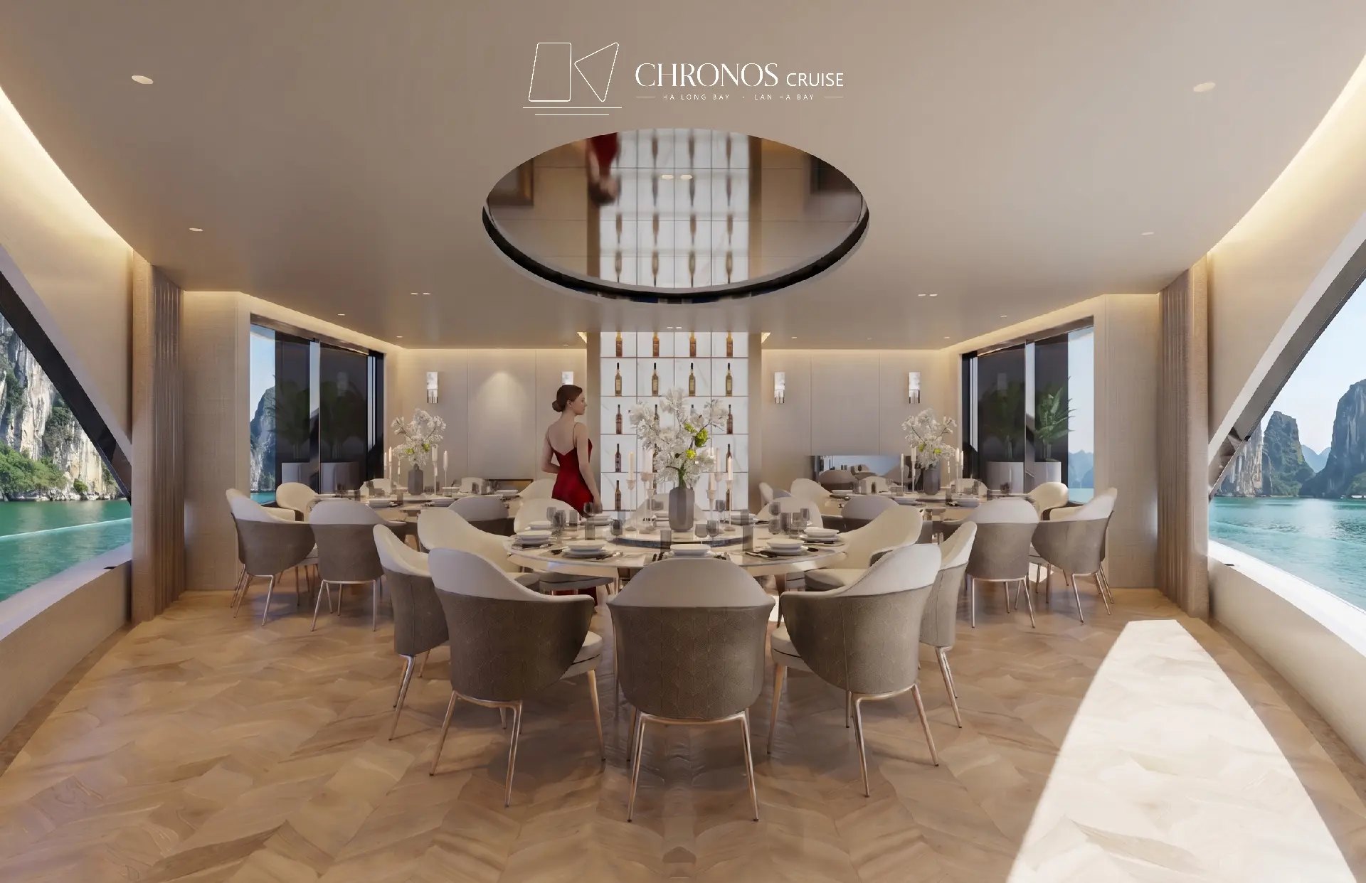 Panorama Function Room — góc tiệc với cửa kính panorama